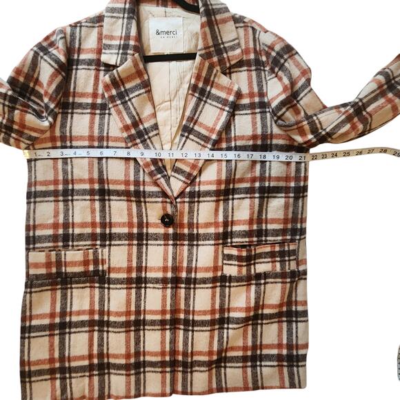 &merci Barn Coat Super Soft Plaid Jacket, Pea Coat style, 2 button Shacket Sz M - Picture 7 of 9